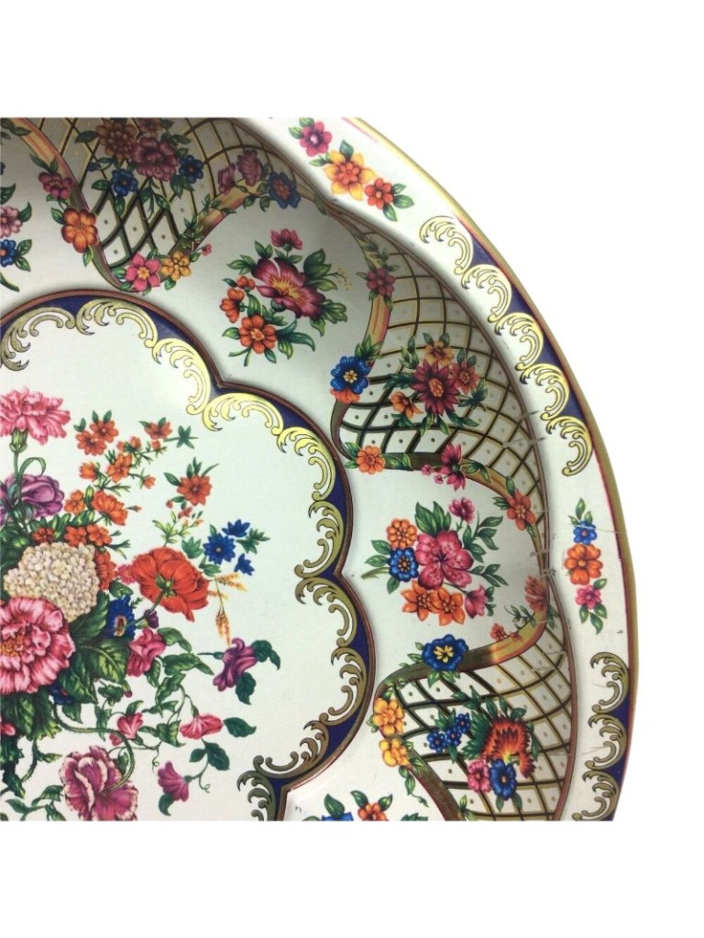 Daher England Serving Fruit Bowl Decorated Ware Tin Floral Gold Vintage 1971 - Picture 3 of 9